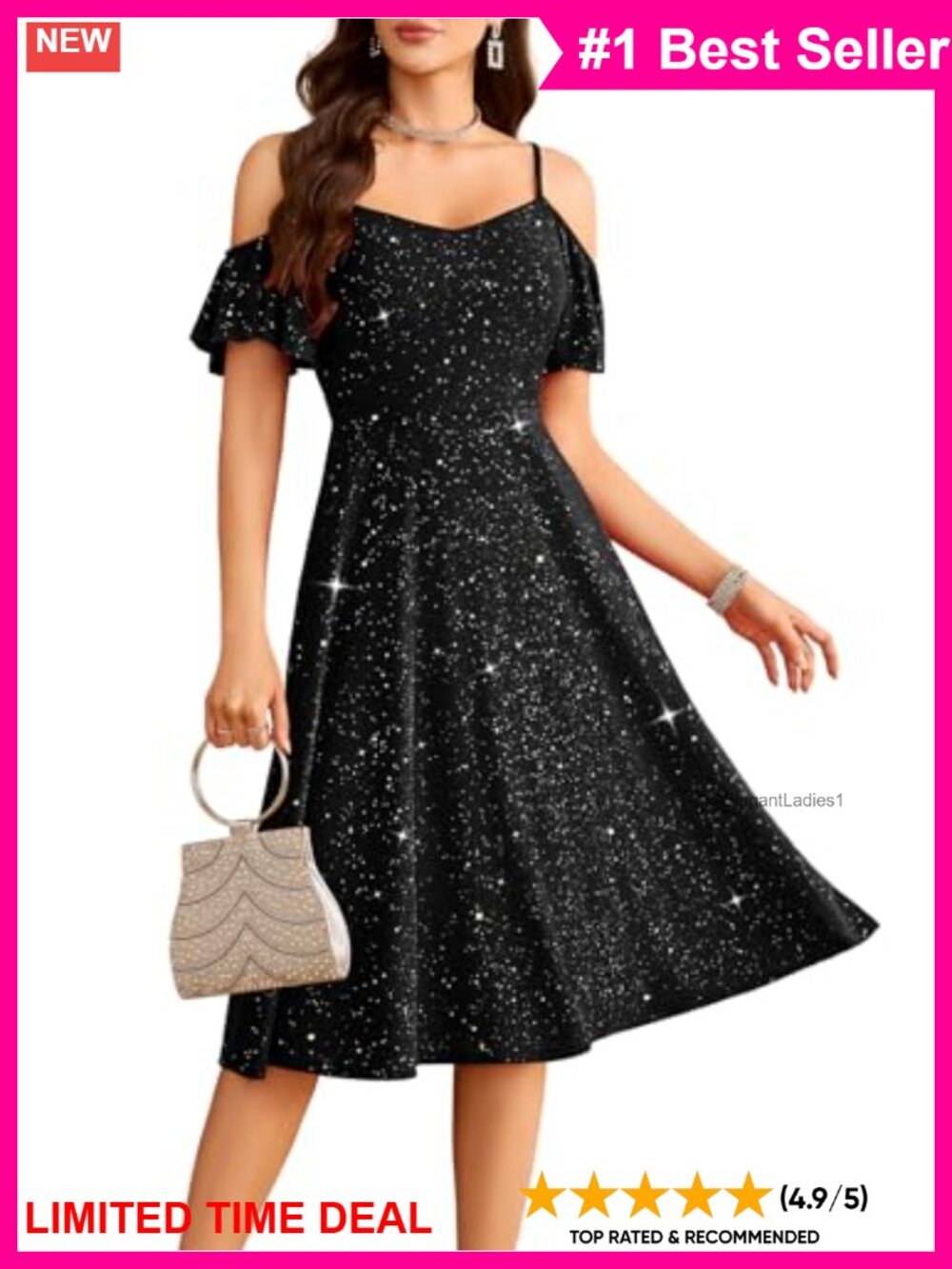 Sequin Off Shoulder V-Neck A-Line Midi Cocktail Prom Dress Formal